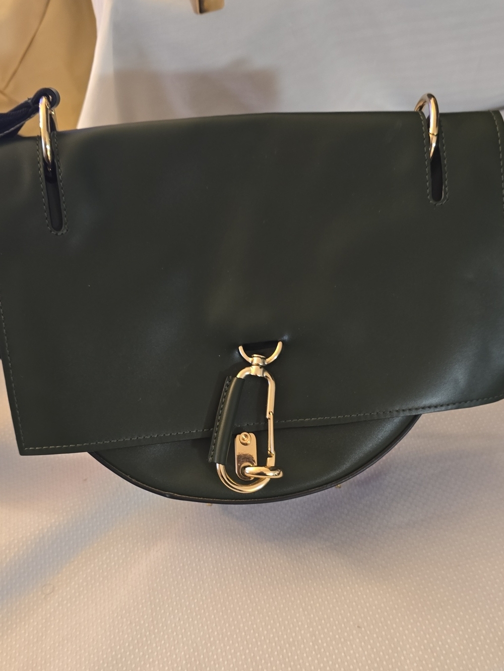 Zac Posen Dark Green Leather Crossbody with Gold Hardware